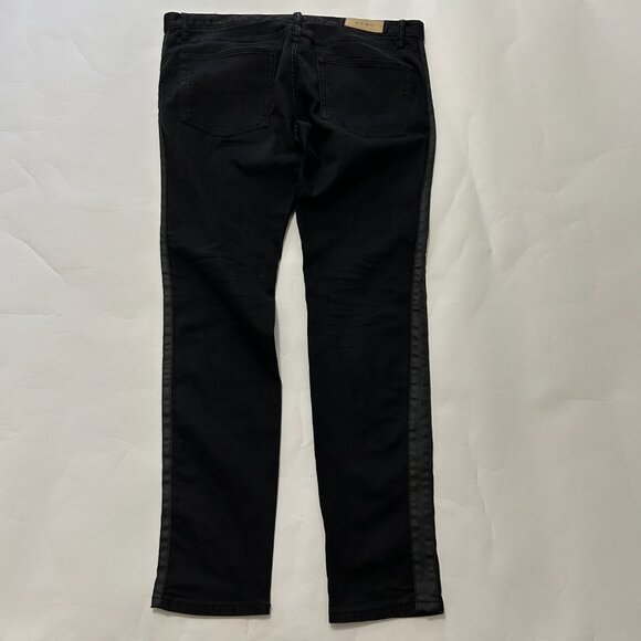 mnml Black Button Fly Jeans Men's Size 38 Straight Leg side trim stretch - Picture 8 of 14
